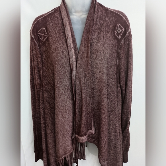 WRANGLER Burgundy Textured Cotton Knit 3 In One Cardigan Sweater Duster (#373) - Picture 1 of 11